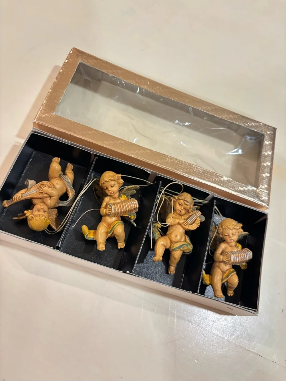 Vintage Italian Cherub Angel Christmas Ornaments Set of 4 Made in Italy